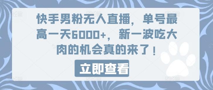 快手男粉无人直播，单号最高一天6000+，新一波吃大肉的机会真的来了-网赚项目平台