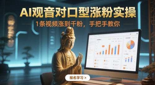 AI观音对口型涨粉实操，1条视频涨到千粉，手把手教你-网赚项目平台