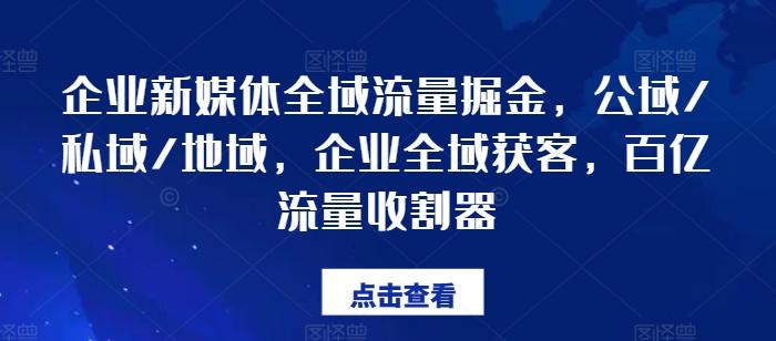 企业新媒体全域流量掘金，公域/私域/地域，企业全域获客，百亿流量收割器-网赚项目平台