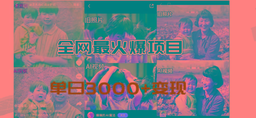 全网爆火的AI让老照片动起来教程，蹭热点日赚3000+，内含免费工具一键…-网赚项目平台