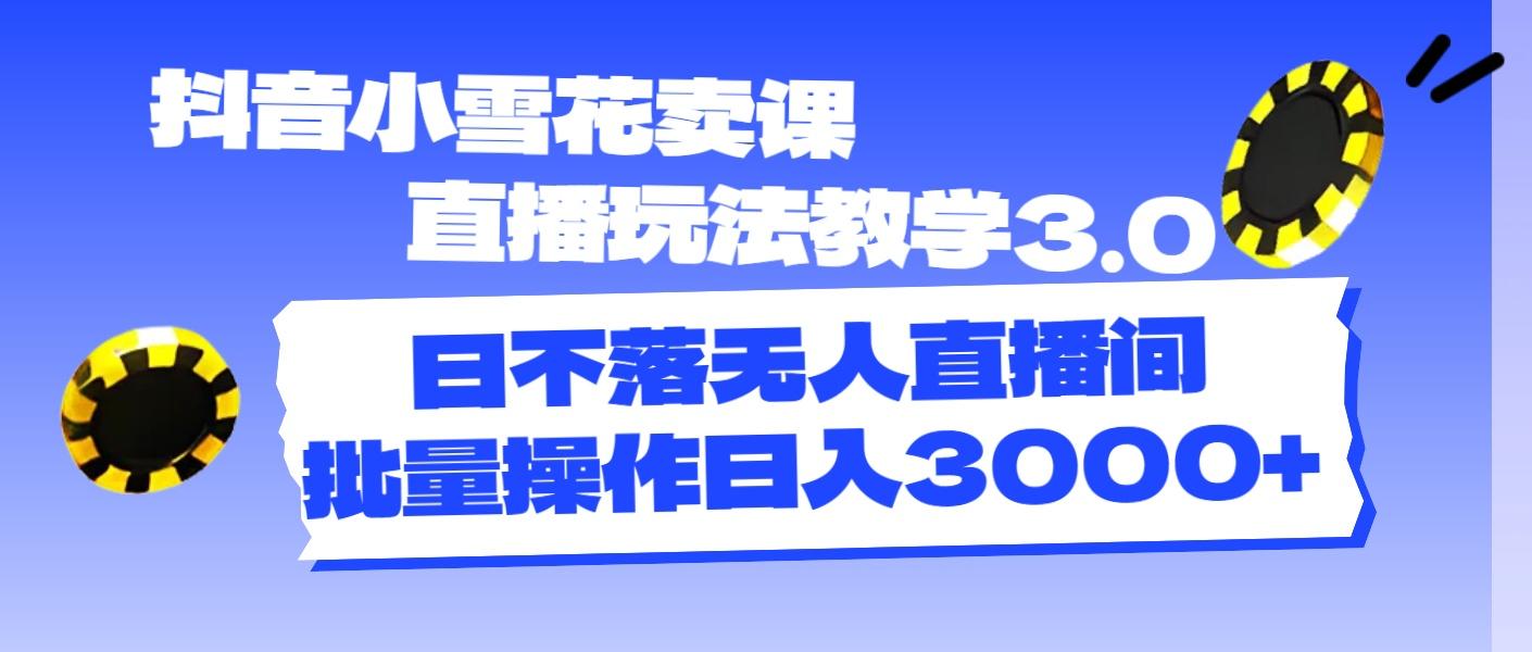 抖音小雪花卖课直播玩法教学3.0，日不落无人直播间，批量操作日入3000+-网赚项目平台