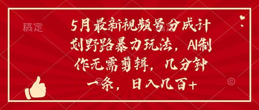 5月最新视频号分成计划野路暴力玩法，ai制作，无需剪辑。几分钟一条，…-网赚项目平台