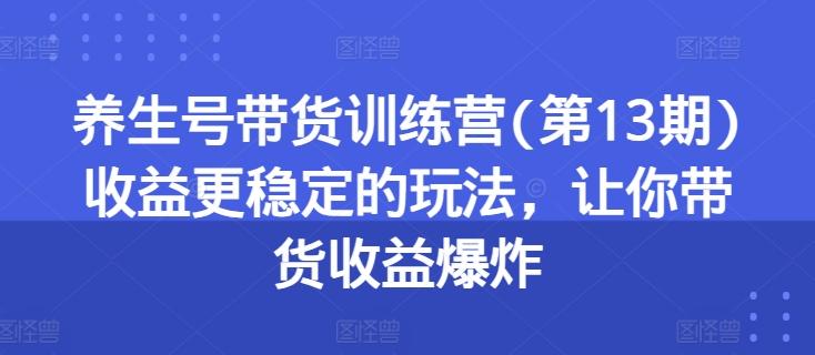 养生号带货训练营(第13期)收益更稳定的玩法，让你带货收益爆炸-网赚项目平台