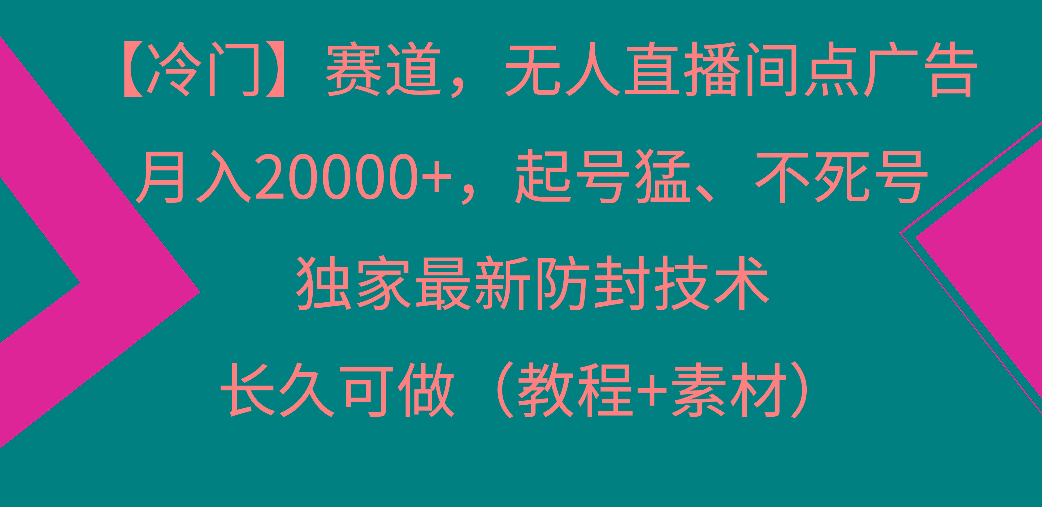 【冷门】赛道，无人直播间点广告，月入20000+，起号猛、不死号，独家最…-网赚项目平台