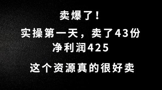 这个资源，需求很大，实操第一天卖了43份，净利润425【揭秘】-网赚项目平台