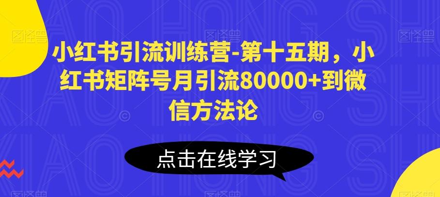 小红书引流训练营-第十五期，小红书矩阵号月引流80000+到微信方法论-网赚项目平台
