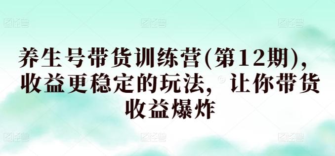 养生号带货训练营(第12期)，收益更稳定的玩法，让你带货收益爆炸-网赚项目平台