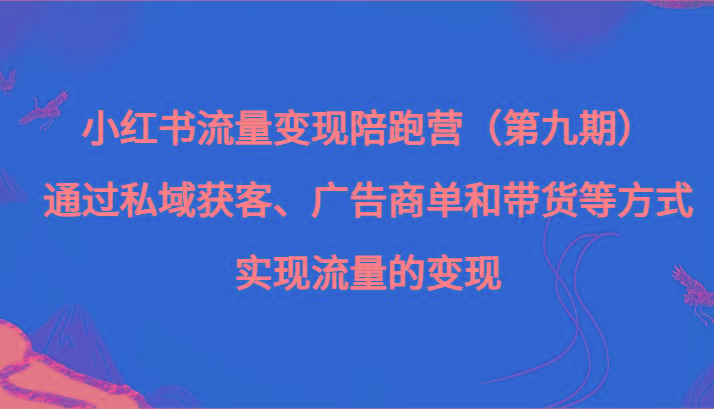 小红书流量变现陪跑营（第九期）通过私域获客、广告商单和带货等方式实现流量变现-网赚项目平台