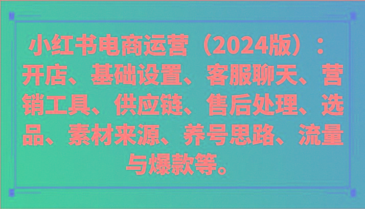 小红书电商运营(2024版)：开店、设置、供应链、选品、素材、养号、流量与爆款等-网赚项目平台