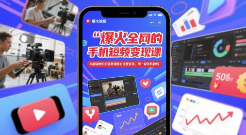 爆火全网的手机短视频变现课，0基础教你拍摄剪辑涨粉运营变现，用一部手机挣钱-网赚项目平台
