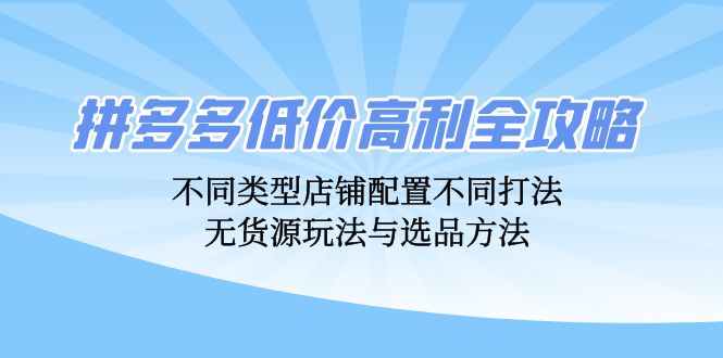 拼多多低价高利全攻略：不同类型店铺配置不同打法，无货源玩法与选品方法-网赚项目平台