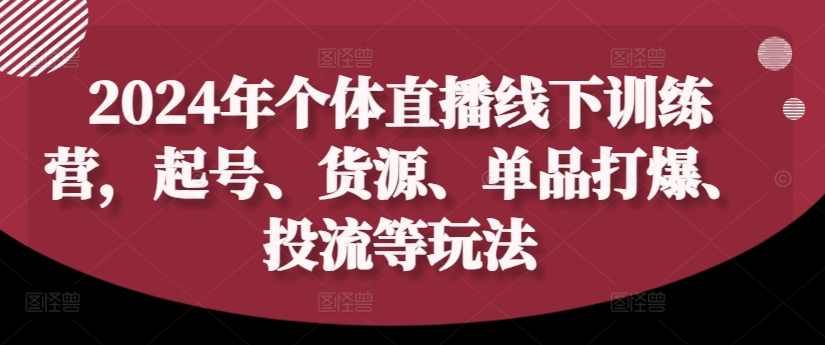 2024年个体直播训练营，起号、货源、单品打爆、投流等玩法-网赚项目平台