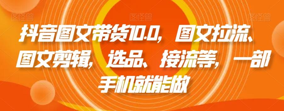 抖音图文带货10.0，图文拉流、图文剪辑，选品、接流等，一部手机就能做-网赚项目平台