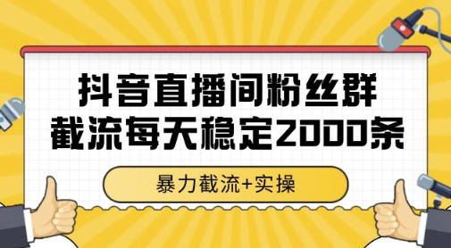 抖音直播间粉丝群暴力截流，一台电脑每天稳定2000条数据，暴力截流+实操 【揭秘】-网赚项目平台