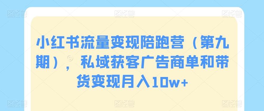 小红书流量变现陪跑营（第九期），私域获客广告商单和带货变现月入10w+-网赚项目平台