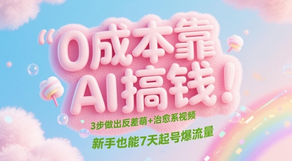 0成本靠AI搞钱！3步做出反差萌+治愈系视频，新手也能7天起号爆流量-网赚项目平台