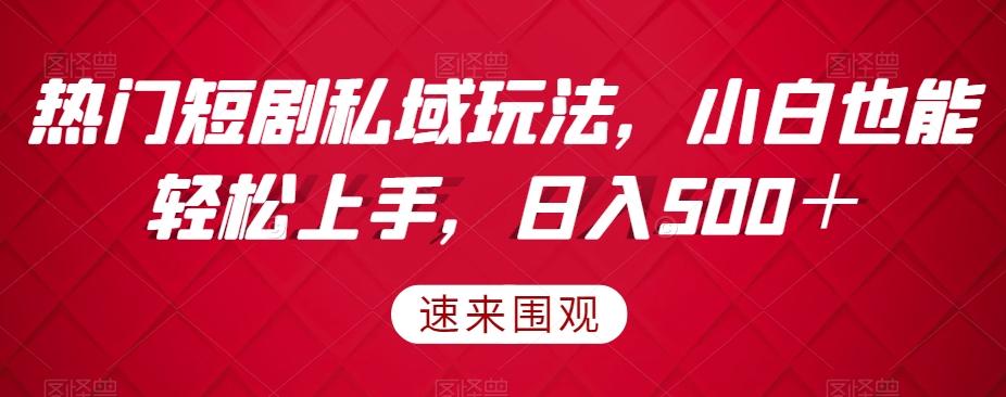 热门短剧私域玩法，小白也能轻松上手，日入500＋-网赚项目平台