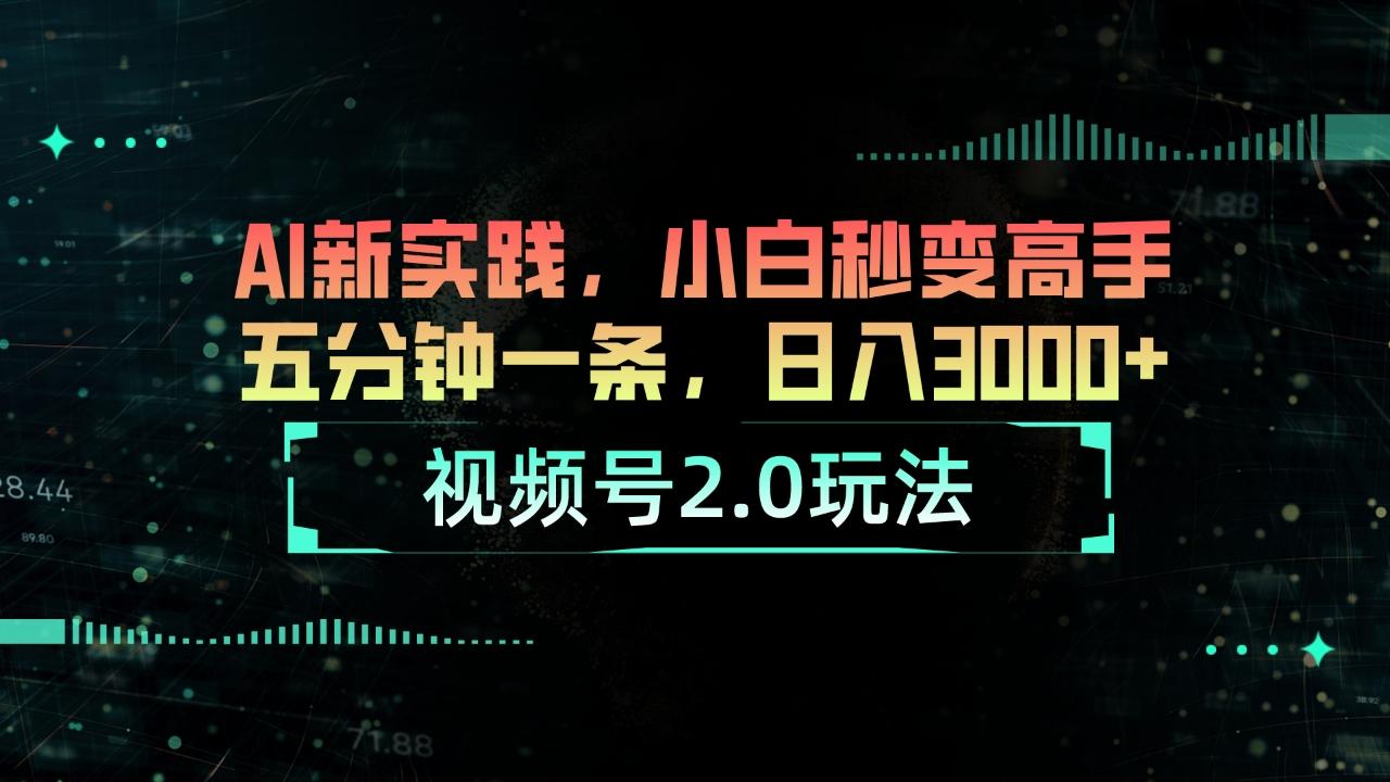 视频号2.0玩法 AI新实践，小白秒变高手五分钟一条，日入3000+-网赚项目平台