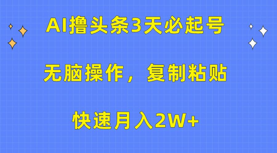 (10043期)AI撸头条3天必起号，无脑操作3分钟1条，复制粘贴快速月入2W+-网赚项目平台