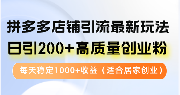 拼多多店铺引流最新玩法，日引200+高质量创业粉，每天稳定1000+收益(…-网赚项目平台