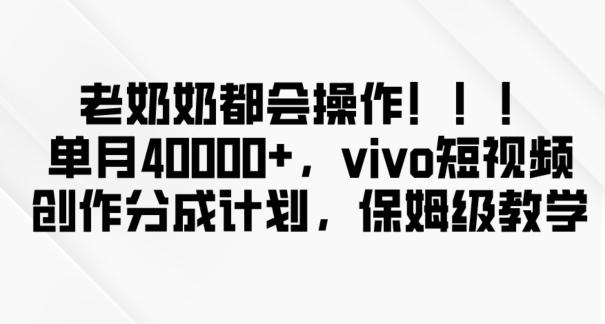 老奶奶都会操作，新平台无脑操作，单月40000+，vivo短视频创作分成计划【揭秘】-网赚项目平台