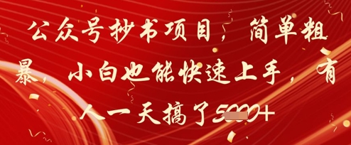 公众号抄书项目，简单粗暴，小白也能快速上手，有人一天搞了1k+-网赚项目平台