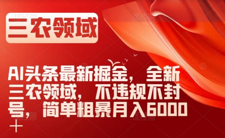 AI头条最新掘金，全新三农领域，不违规不封号，简单粗暴月入6000＋【揭秘】-网赚项目平台