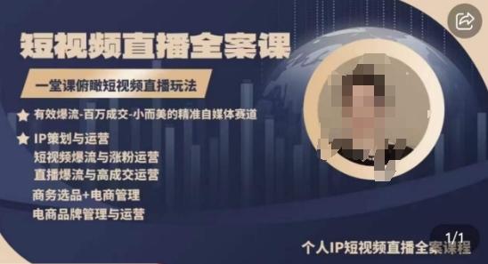 高品质IP短视频直播全案课程，一堂课俯瞰短视频直播玩法-网赚项目平台