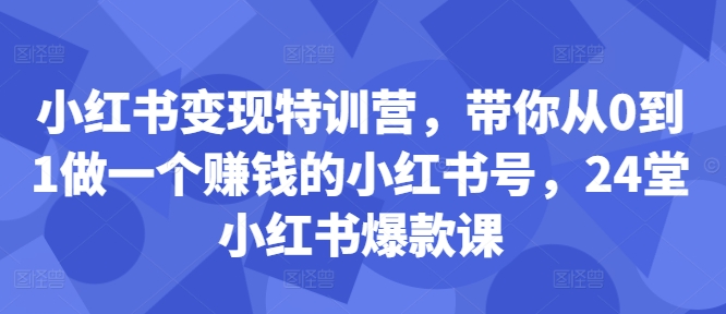 小红书变现特训营，带你从0到1做一个赚钱的小红书号，24堂小红书爆款课-网赚项目平台