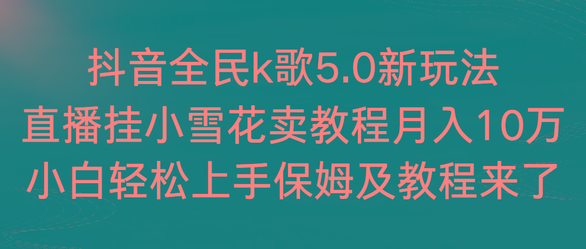 抖音全民k歌5.0新玩法，直播挂小雪花卖教程月入10万，小白轻松上手，保…-网赚项目平台