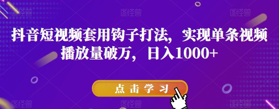 抖音短视频套用钩子打法，实现单条视频播放量破万，日入1000+【揭秘】-网赚项目平台