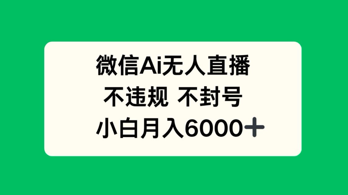 微信AI无人直播，不违规 不封号 ，小白月入6000+-网赚项目平台