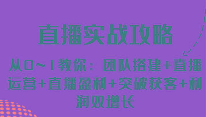 直播实战攻略 从0~1教你：团队搭建+直播运营+直播盈利+突破获客+利润双增长-网赚项目平台