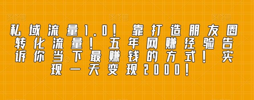 私域流量1.0！靠打造朋友圈转化流量！五年网赚经验告诉你当下最赚钱的方式！实现一天变现2000！-网赚项目平台