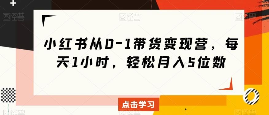 小红书从0-1带货变现营，每天1小时，轻松月入5位数-网赚项目平台