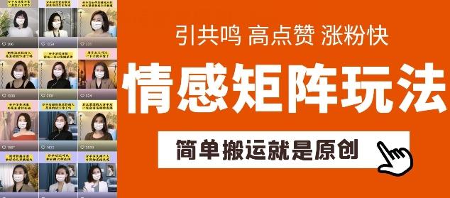简单搬运，情感矩阵玩法，涨粉速度快，可带货，可起号【揭秘】-网赚项目平台