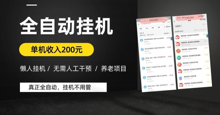 懒人挂机养老项目，全自动挂机无需人工看管，单机收入200元，可批量-网赚项目平台