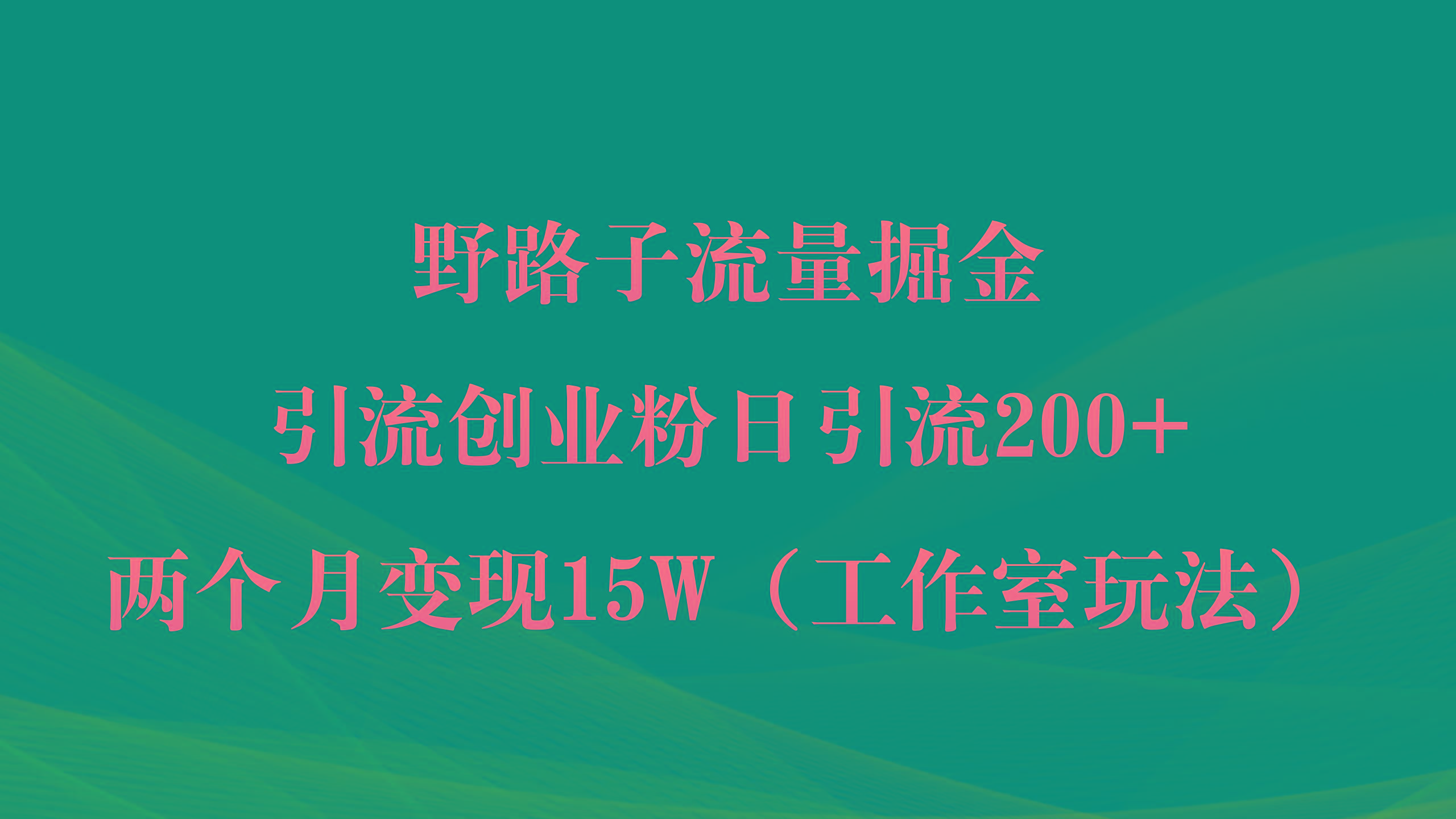 (9513期)野路子流量掘金，引流创业粉日引流200+，两个月变现15W(工作室玩法))-网赚项目平台
