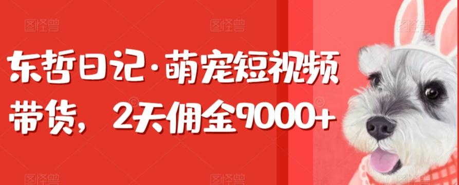 东哲日记·萌宠短视频带货，2天佣金9000+-网赚项目平台