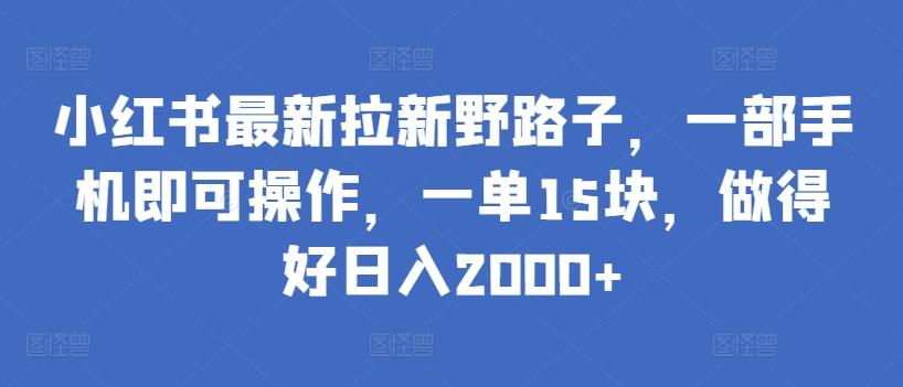 小红书最新拉新野路子，一部手机即可操作，一单15块，做得好日入2000+【揭秘】-网赚项目平台