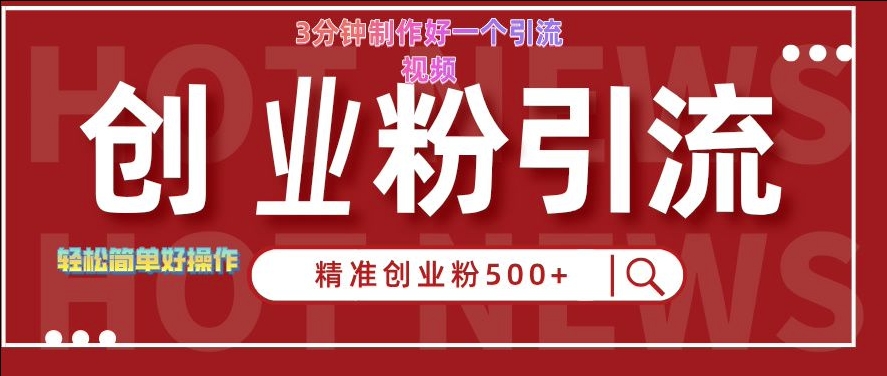 快手被动引流创业粉500+的玩法，3分钟制作好一个引流视频，轻松简单好操作【揭秘】-网赚项目平台