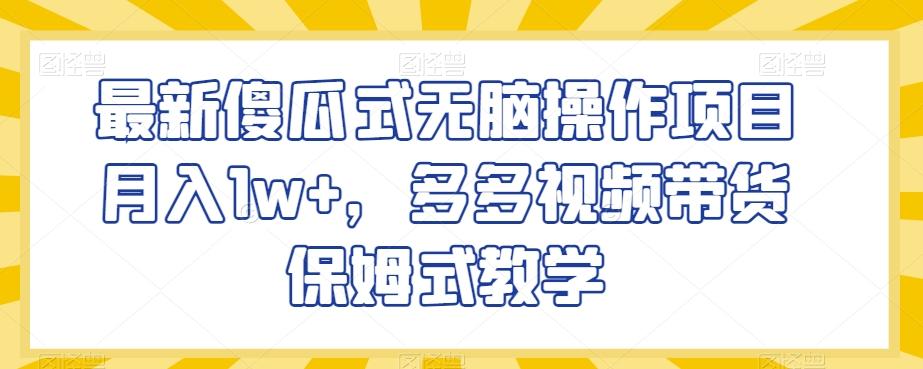 最新傻瓜式无脑操作项目月入1w+，多多视频带货保姆式教学【揭秘】-网赚项目平台