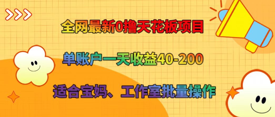 全网最新0撸天花板项目 单账户一天收益40-200 适合宝妈、工作室批量操作-网赚项目平台