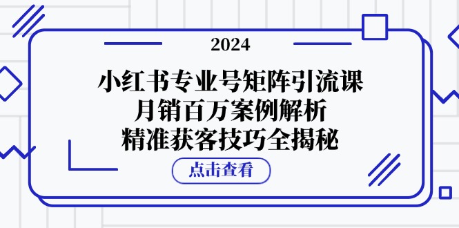 小红书专业号矩阵引流课，月销百万案例解析，精准获客技巧全揭秘-网赚项目平台