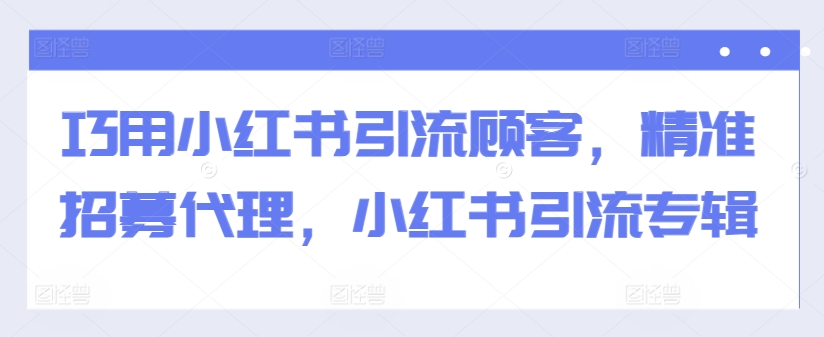 巧用小红书引流顾客，精准招募代理，小红书引流专辑-网赚项目平台