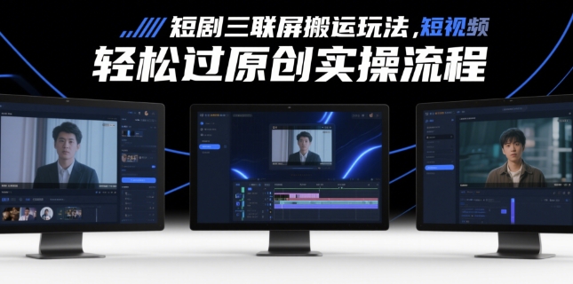 短剧三联屏搬运玩法，短剧搬运轻松过原创实操流程-网赚项目平台