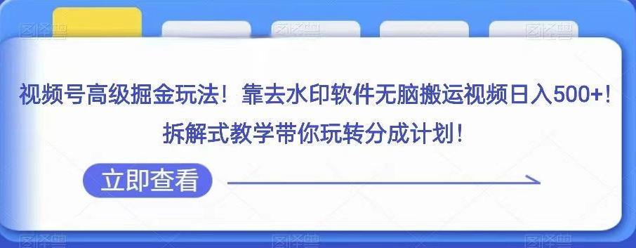 视频号高级掘金玩法，靠去水印软件无脑搬运视频日入500+，拆解式教学带你玩转分成计划【揭秘】-网赚项目平台