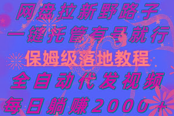 网盘拉新野路子，一键托管有号就行，全自动代发视频，每日躺赚2000＋，…-网赚项目平台