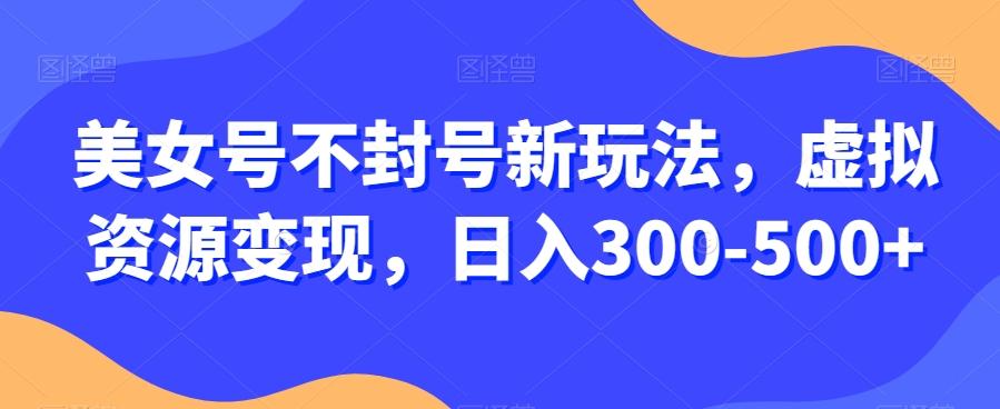 美女号不封号新玩法，虚拟资源变现，日入300-500+-网赚项目平台
