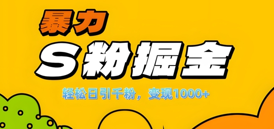 单人单机日引千粉，变现1k+，S粉流量掘金计划攻略【揭秘】-网赚项目平台